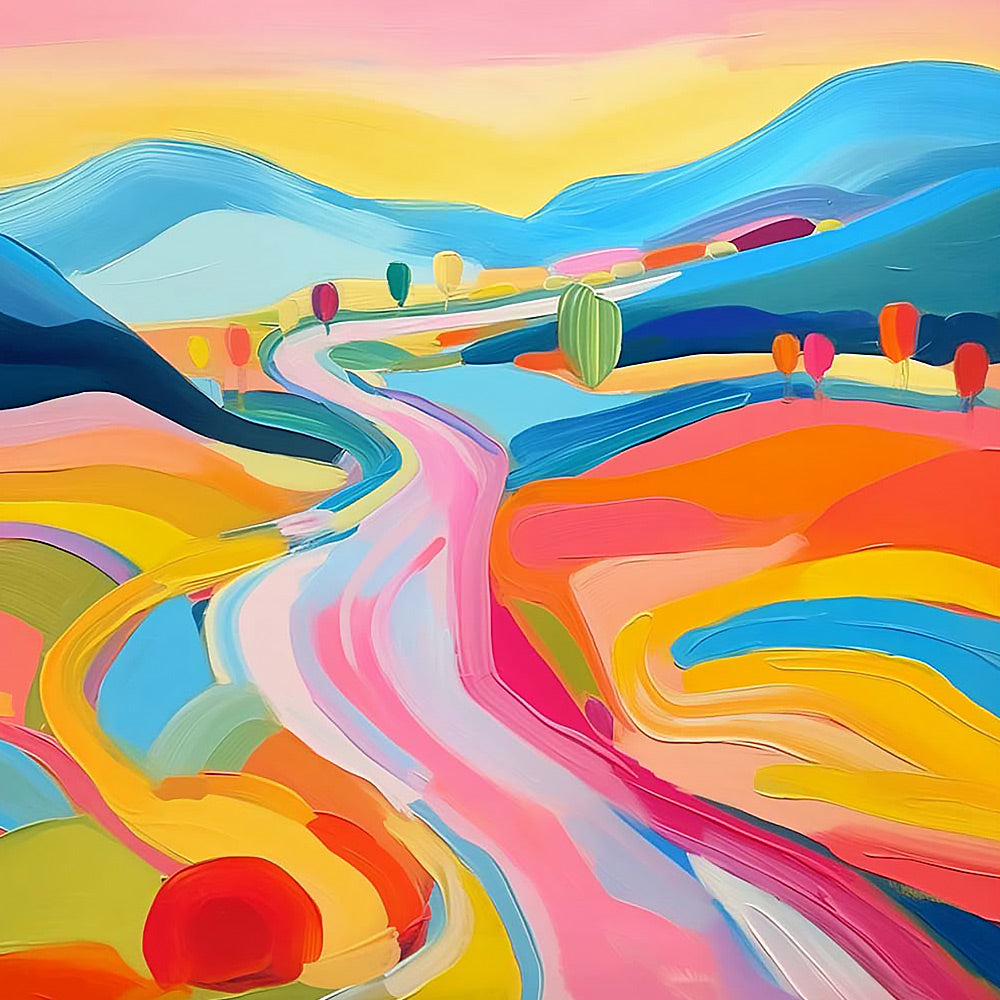 Colourful abstract rolling hills cross stitch kit for beginners