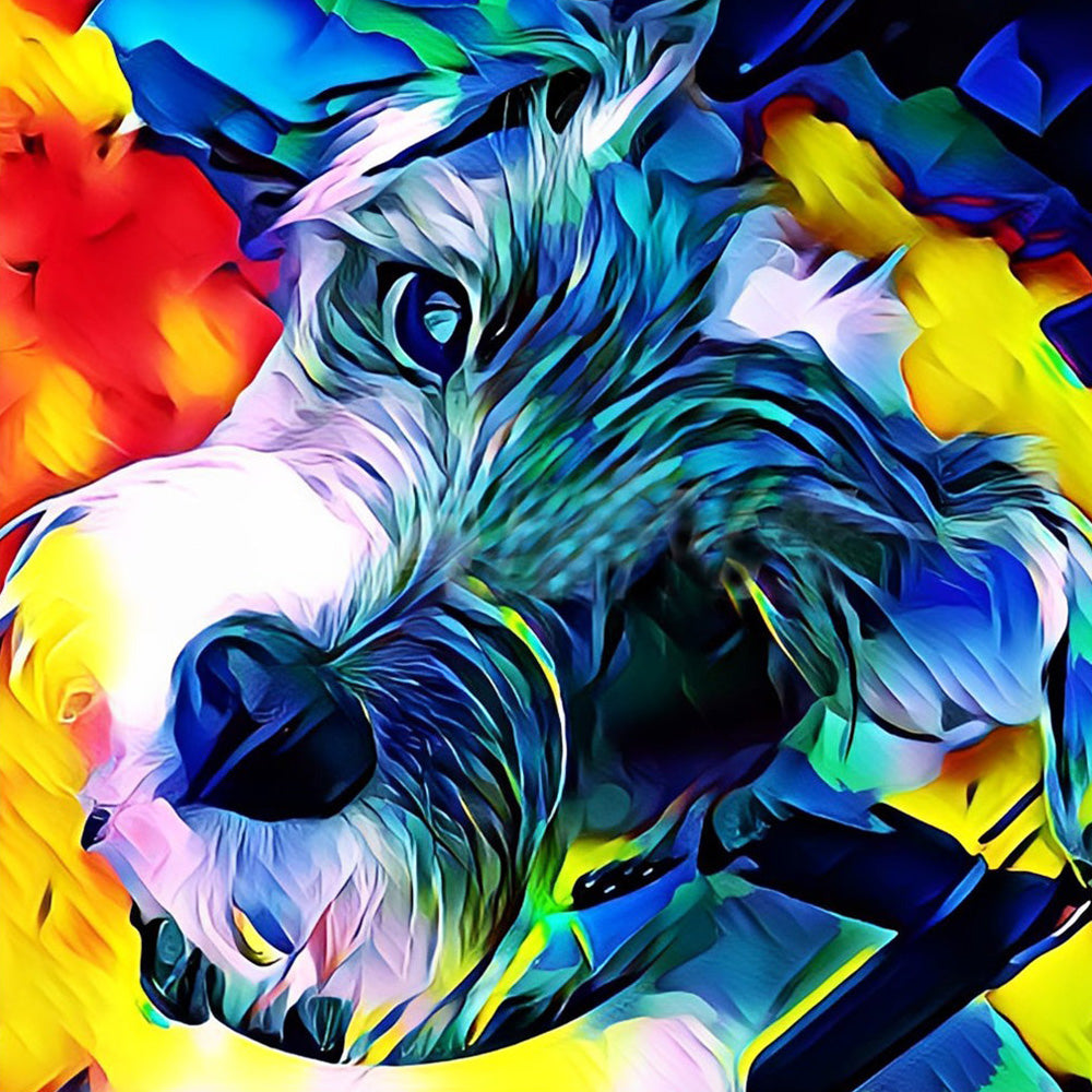 Colourful abstract schnauzer cross stitch kit for beginners