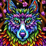 Colourful abstract wolf with blossoms cross stitch kit for beginners