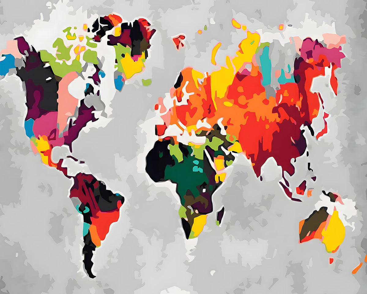 Colourful abstract world map cross stitch kit for beginners