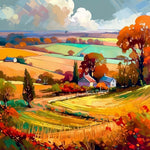 Colourful autumn fields cross stitch kit for beginners