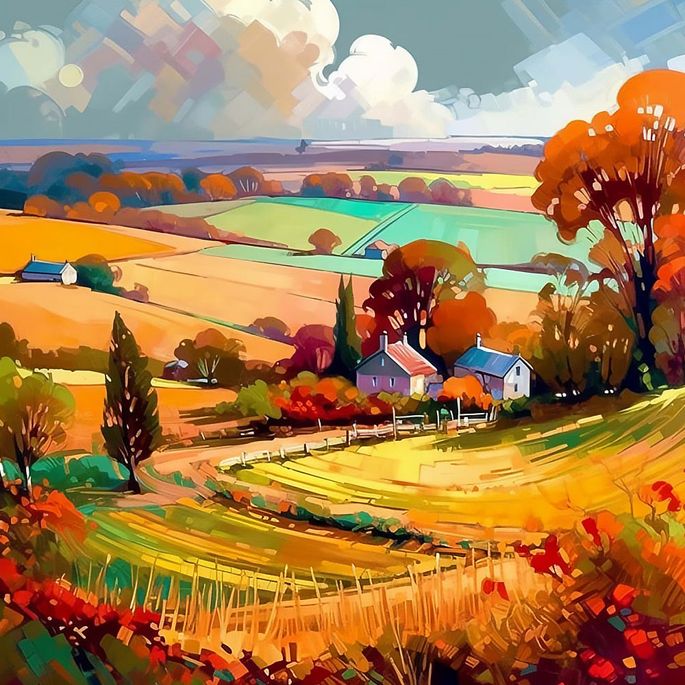 Colourful autumn fields cross stitch kit for beginners