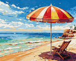 Colourful beach parasol and lounger cross stitch kit for beginners