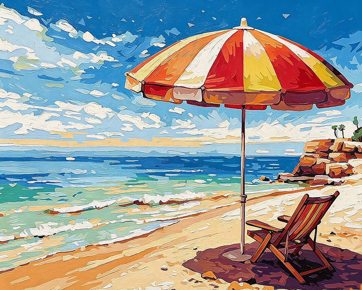 Colourful beach parasol and lounger cross stitch kit for beginners