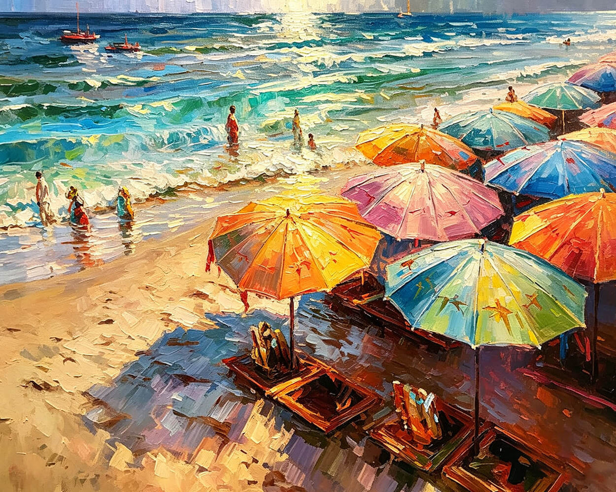 Colourful beach parasols paint by numbers kit for beginners