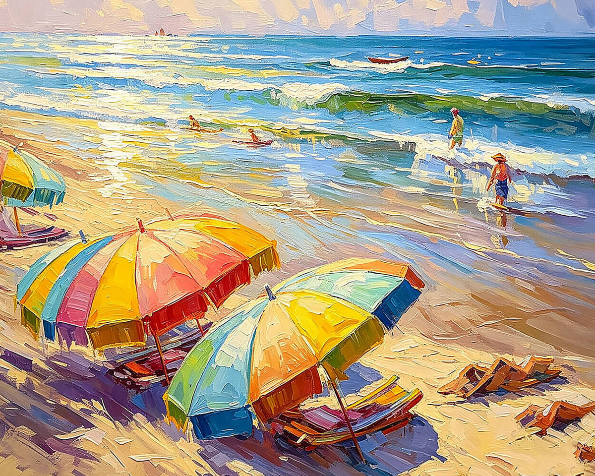 Colourful beach umbrellas and loungers cross stitch kit for beginners