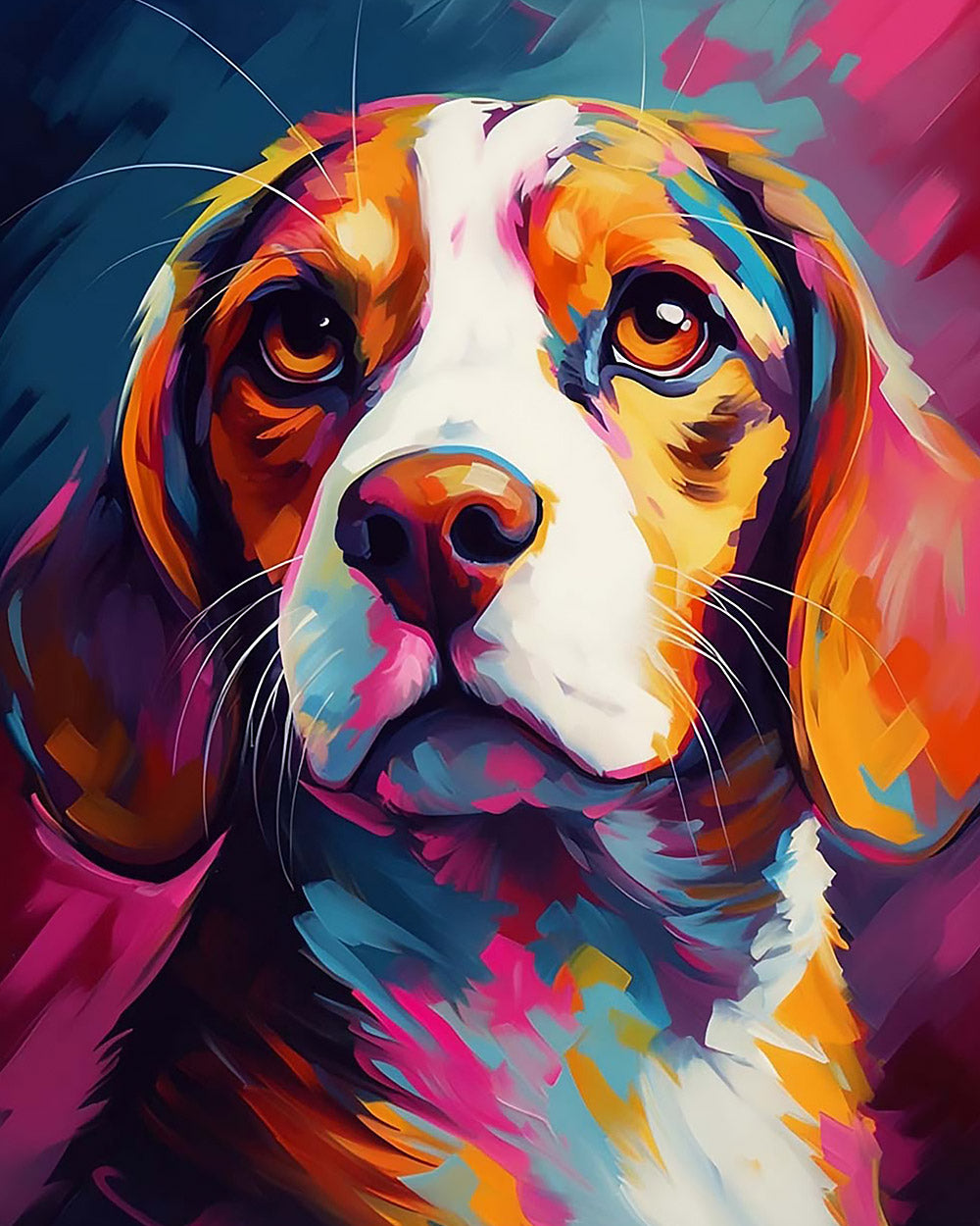 Colourful beagle portrait paint by numbers kit for beginners