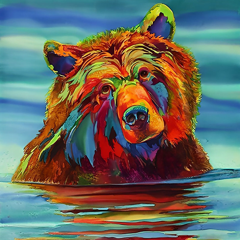 Colourful bear in water cross stitch kit for beginners