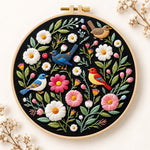 Colourful birds and wildflowers embroidery kit