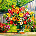 Colourful bouquet in a bucket cross stitch kit for beginners