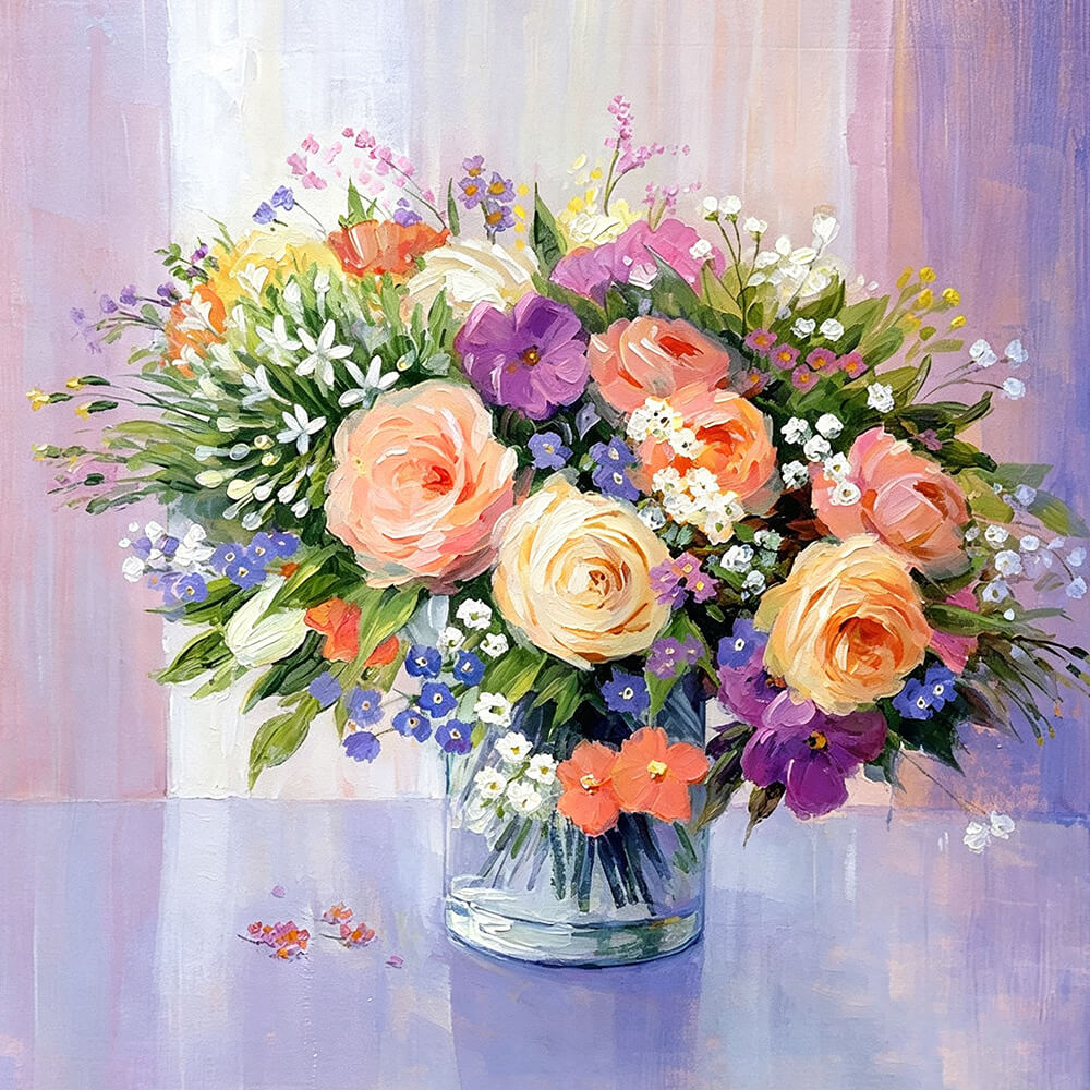 Colourful bouquet still life cross stitch kit for beginners