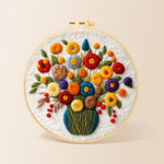 Colourful bouquet with berries needle felting kit for beginners with a round wooden frame