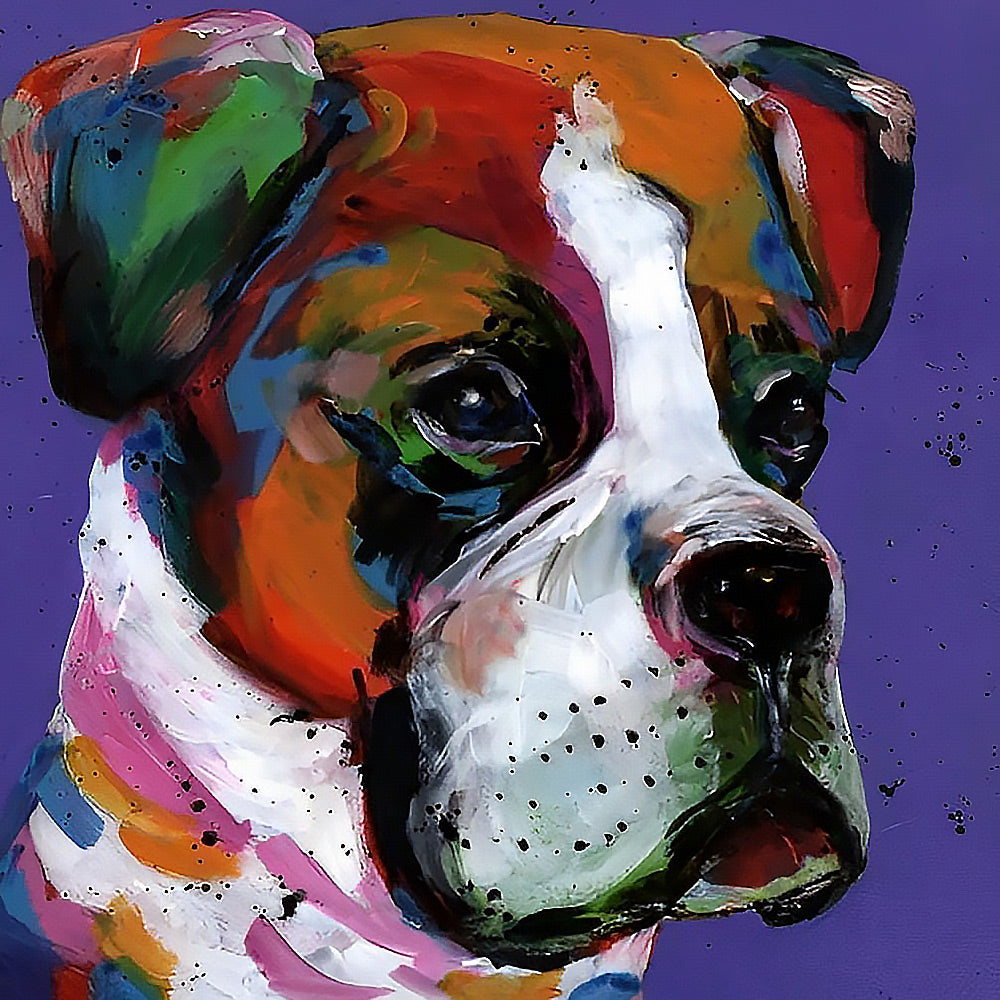 Colourful boxer dog portrait cross stitch kit for beginners