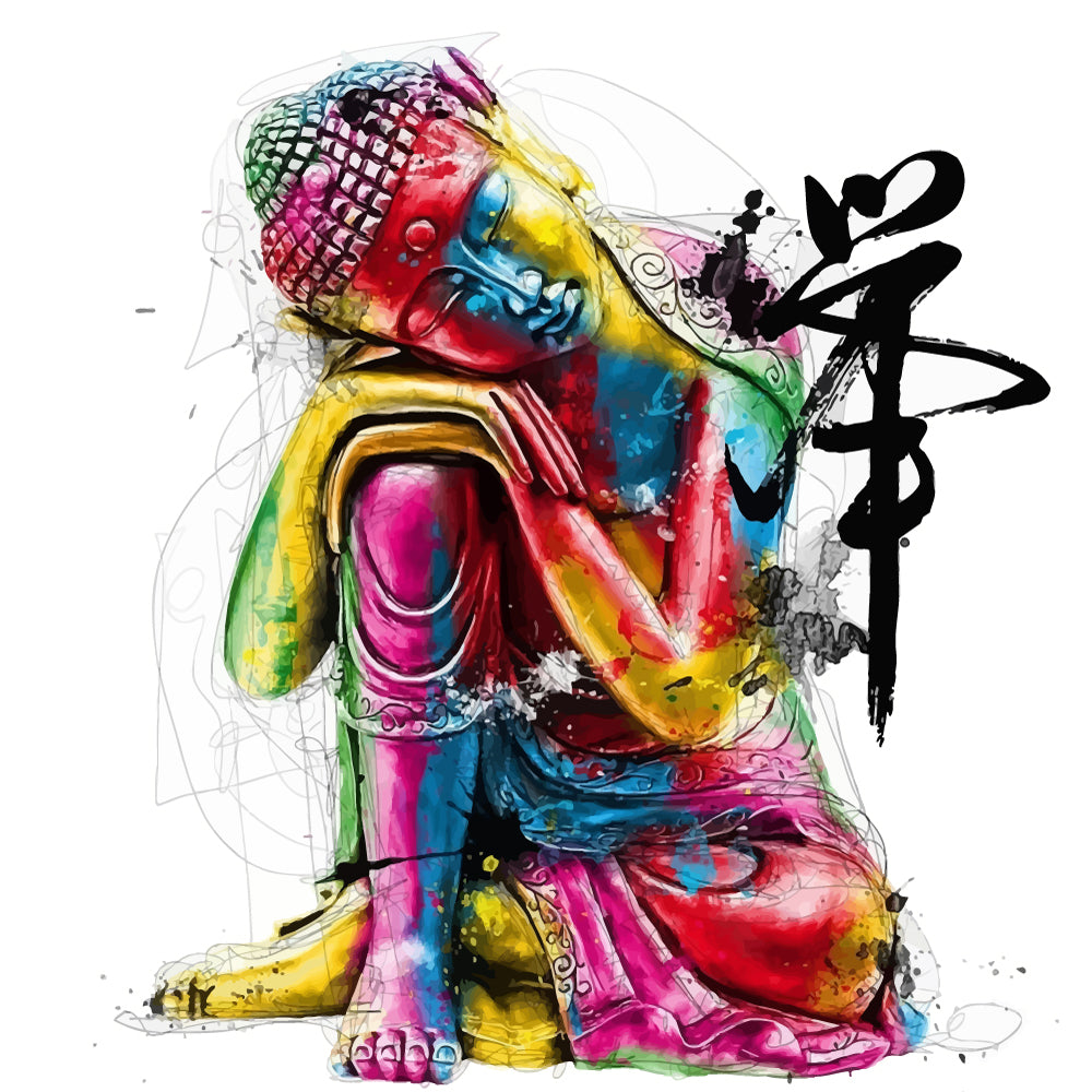 Colourful buddha with calligraphy cross stitch kit for beginners