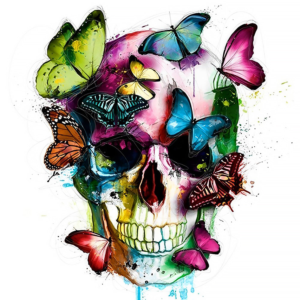 Colourful butterflies and skull cross stitch kit for beginners