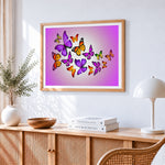Colourful butterflies cross stitch artwork displayed on wall as home decor