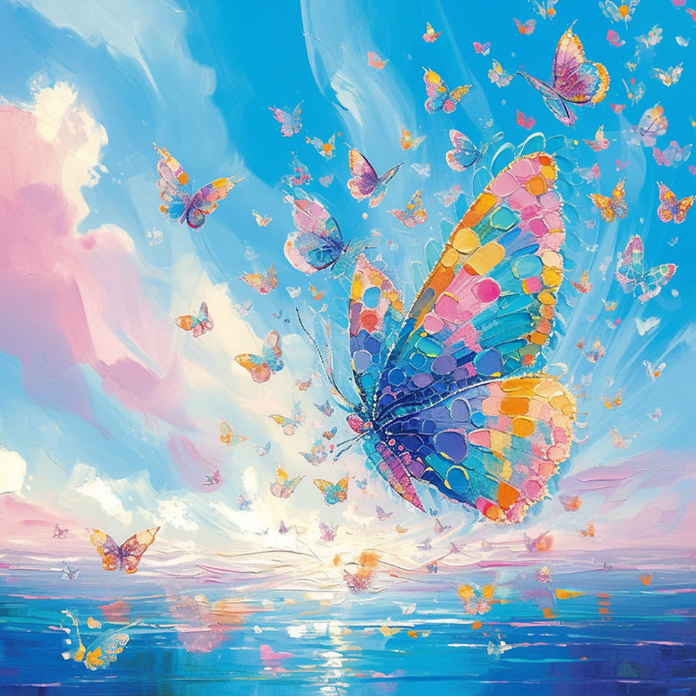 Colourful butterflies fluttering on the sea cross stitch kit for beginners