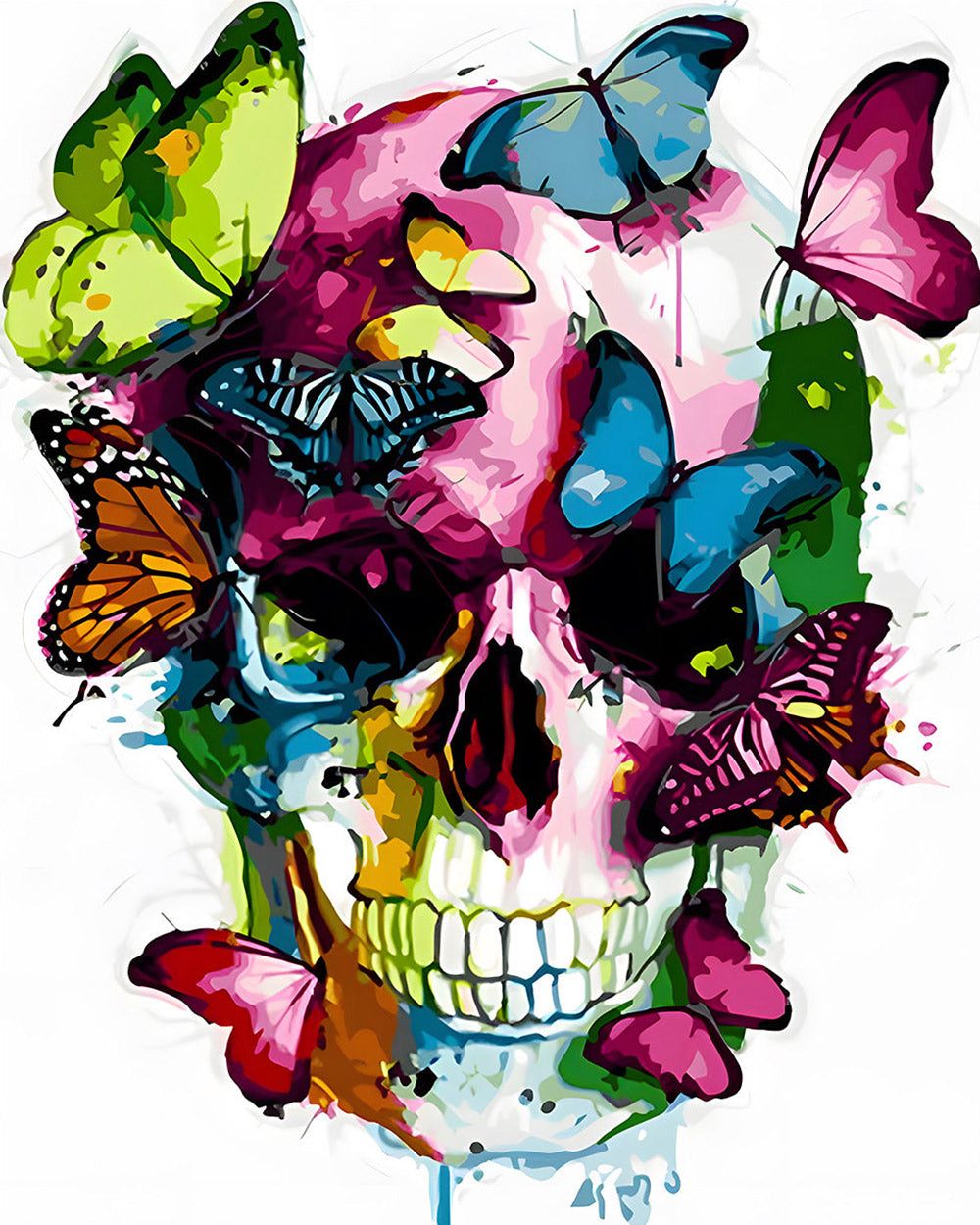 Colourful butterflies on the skull cross stitch kit for beginners