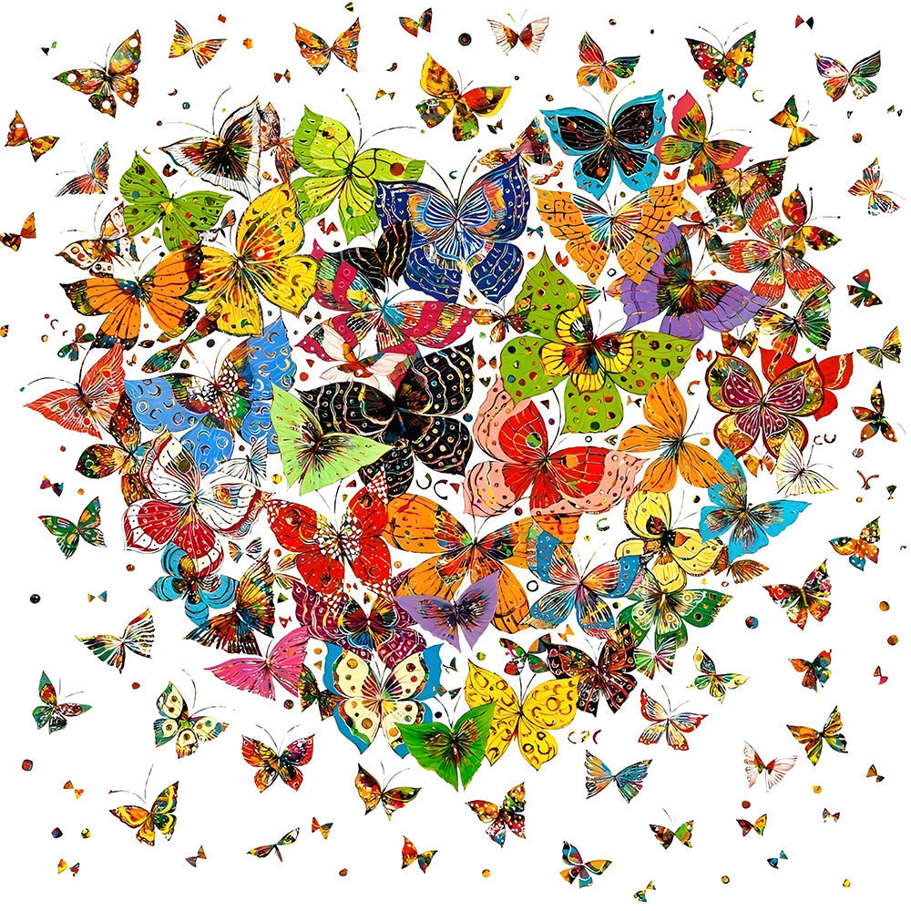 Colourful butterfly heart collage cross stitch kit for beginners