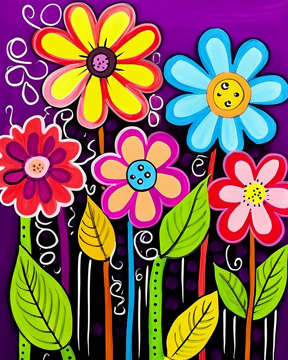 Colourful cartoon flowers cross stitch kit for beginners