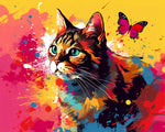 Colourful cat with a butterfly cross stitch kit for beginners