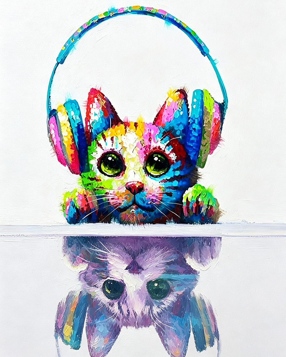 Colourful cat with headphones cross stitch kit for beginners