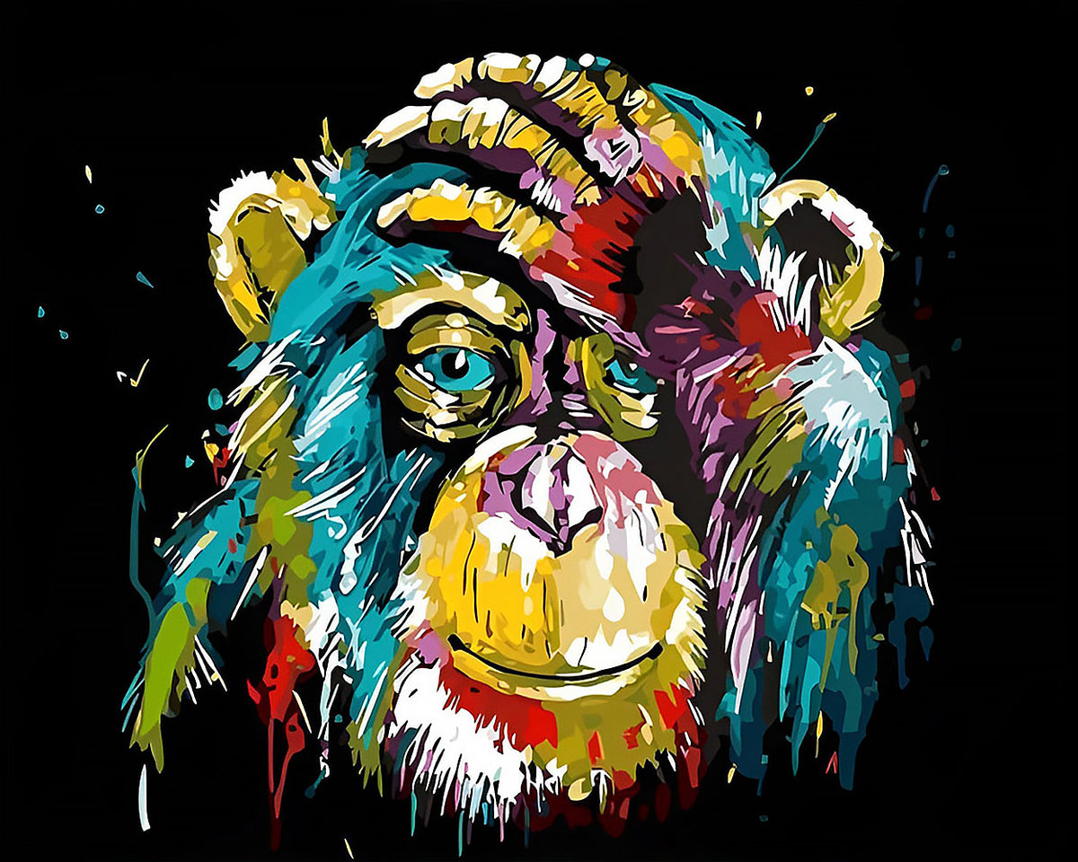 Colourful chimpanzee portrait cross stitch kit for beginners