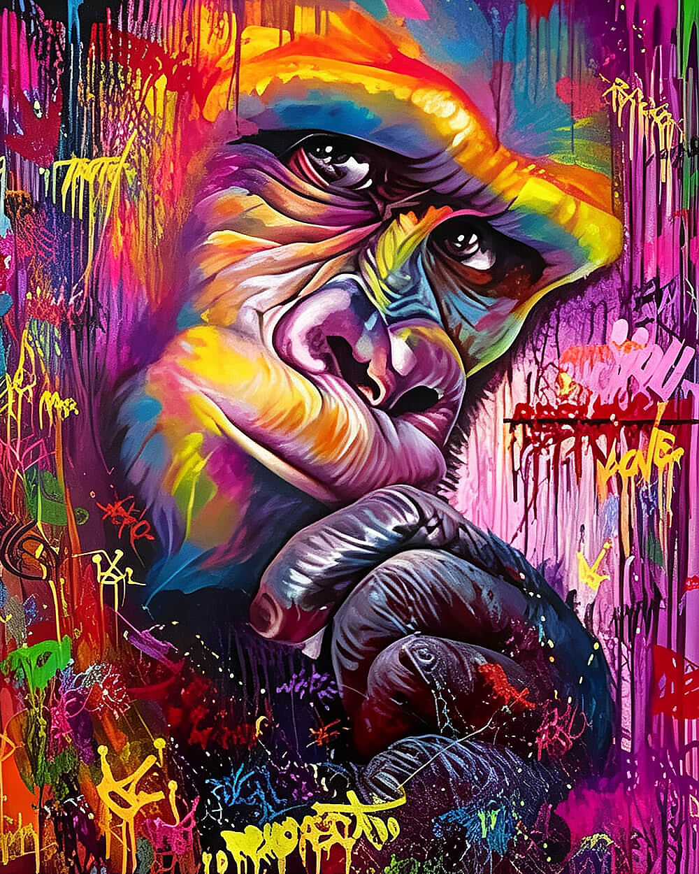 Colourful chimpanzee thinking cross stitch kit for beginners