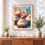 Finished colourful christmas cupcakes cross stitch artwork displayed