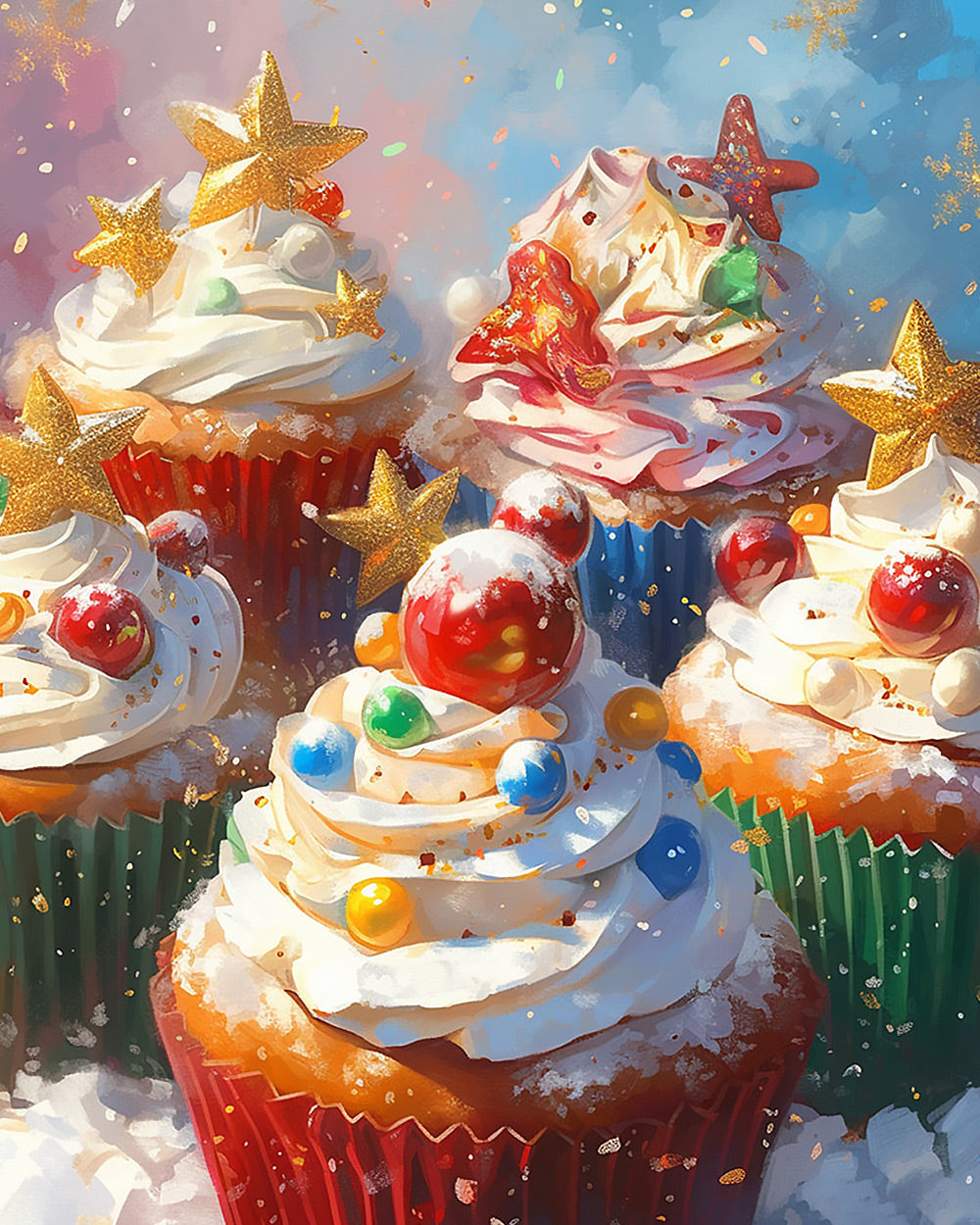 Colourful christmas cupcakes cross stitch kit for beginners