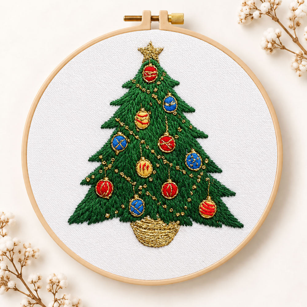 Colourful christmas tree embroidery kit