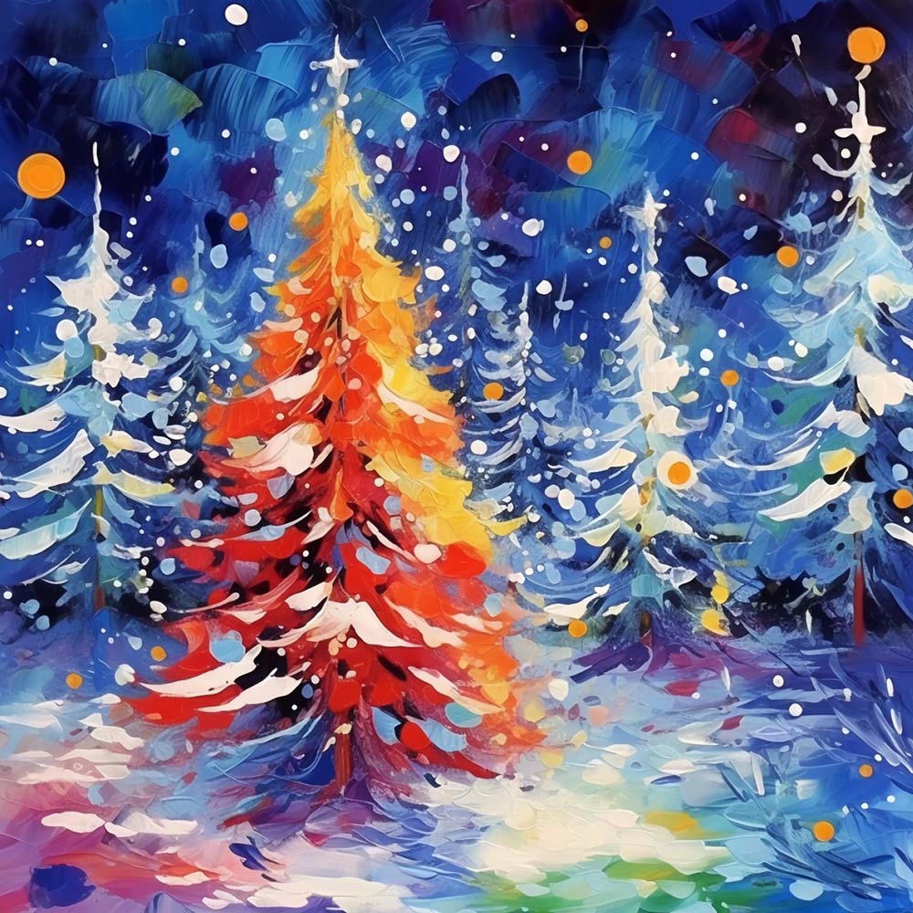 Colourful christmas tree forest cross stitch kit for beginners
