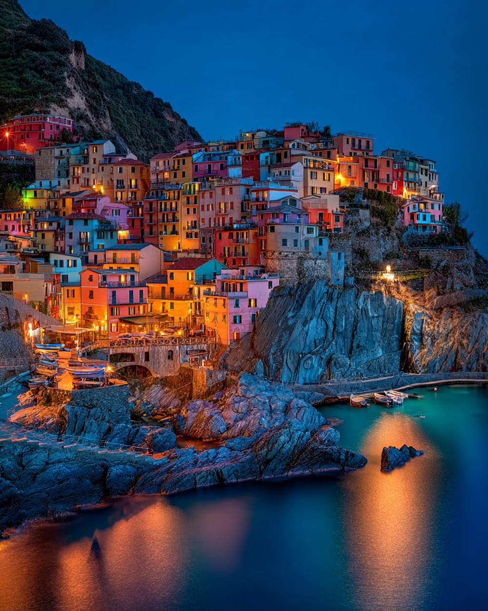 Colourful cinque terre at night cross stitch kit for beginners