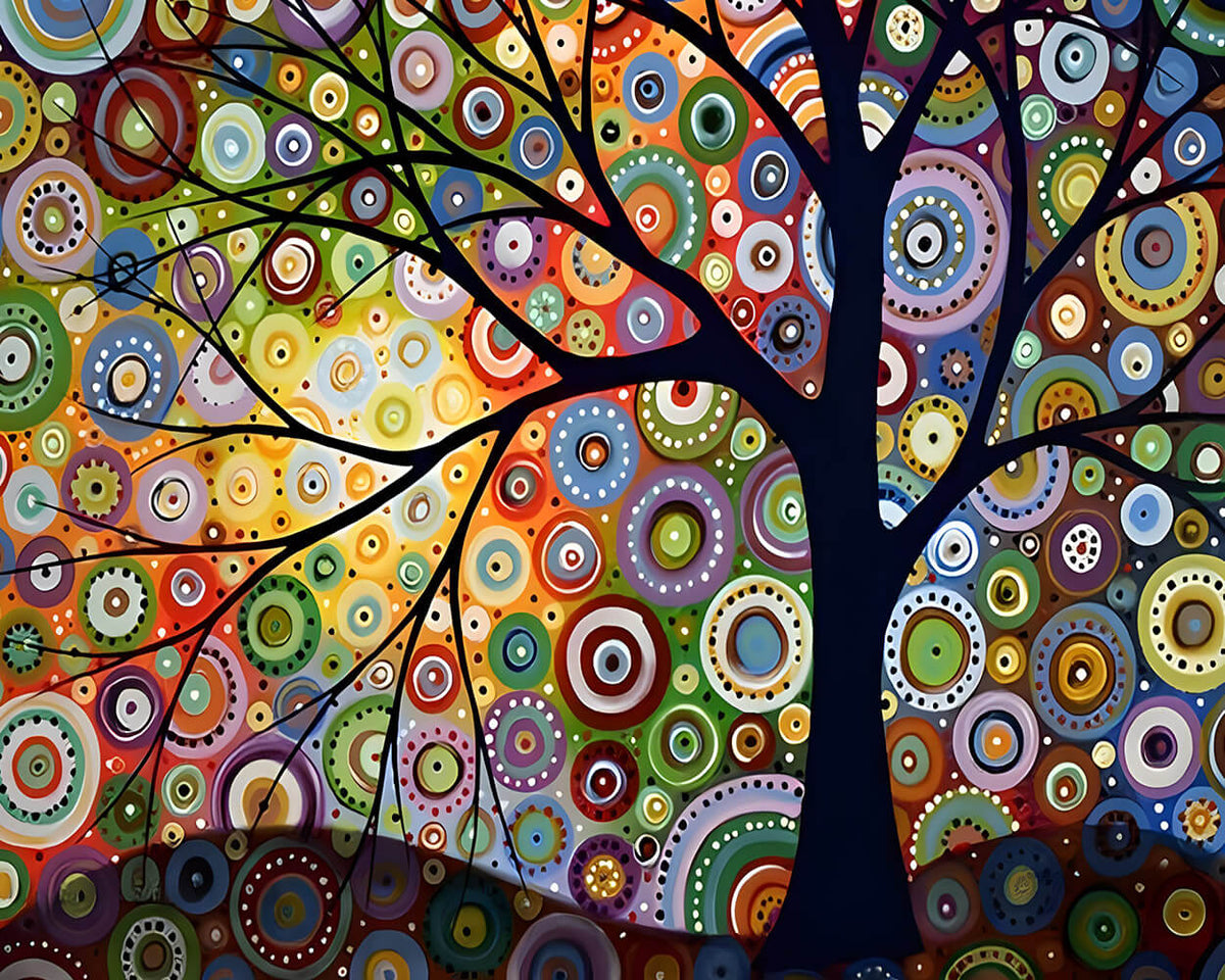 Colourful circle tree cross stitch kit for beginners