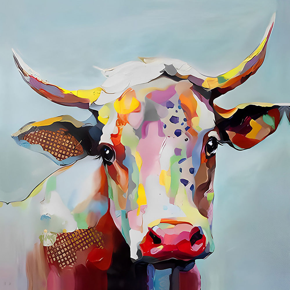 colourful cow portrait cross stitch kit for beginners
