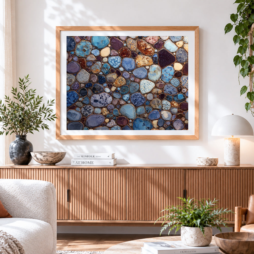 Finished colourful crystal gemstones paint by numbers artwork displayed as home decor