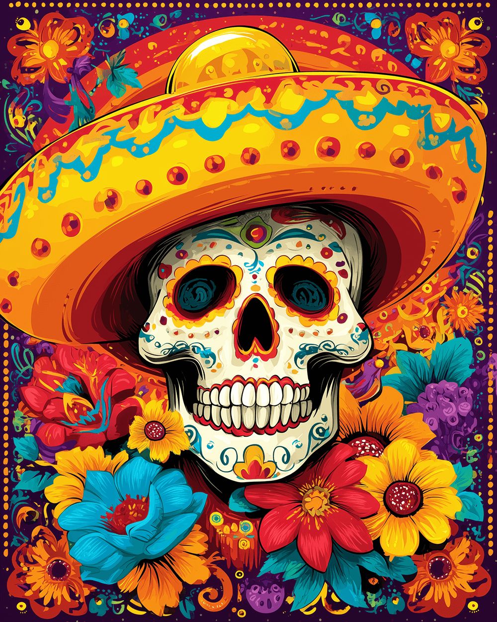Colourful day of the dead skull cross stitch kit for beginners