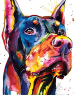 Colourful doberman portrait cross stitch kit for beginners