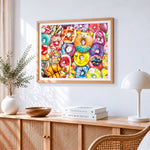Colourful donuts and sweet treats paint by numbers artwork displayed on wall as home decor