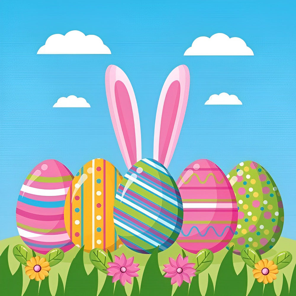 Colourful easter eggs and bunny ears cross stitch kit for beginners