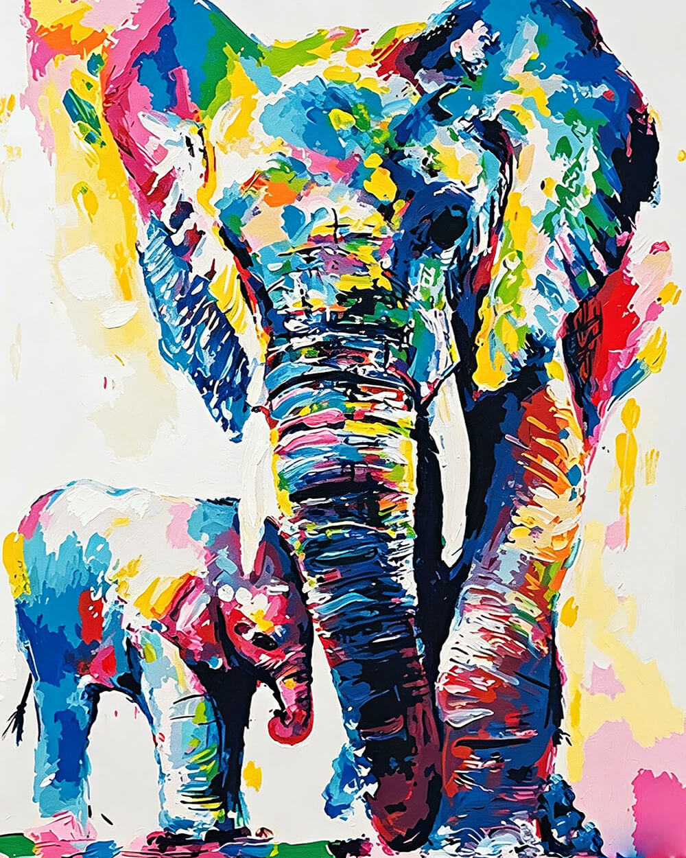 Colourful elephants and calf cross stitch kit for beginners
