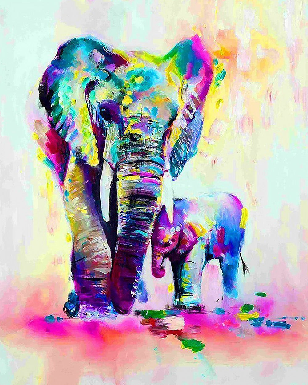 Colourful elephants with baby cross stitch kit for beginners