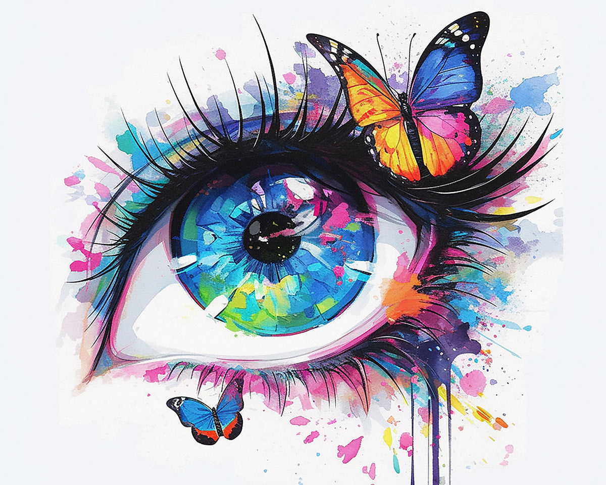 Colourful eye and butterflies paint by numbers kit for beginners