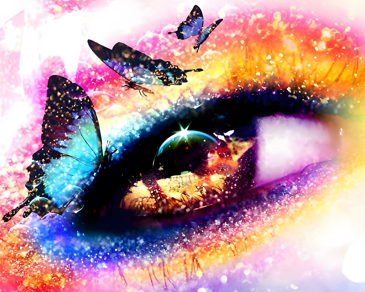 Colourful eye with butterflies paint by numbers kit for beginners