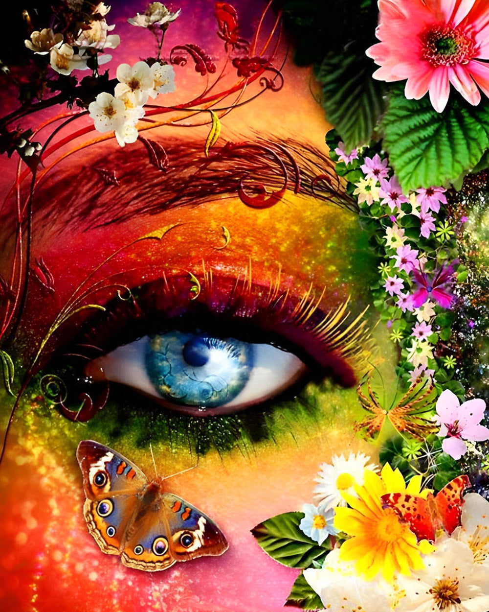 Colourful eye with flowers cross stitch kit for beginners