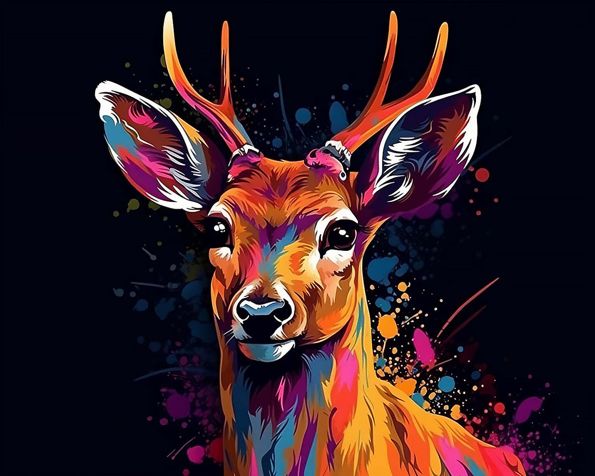 Colourful fawn on dark background paint by numbers kit for beginners