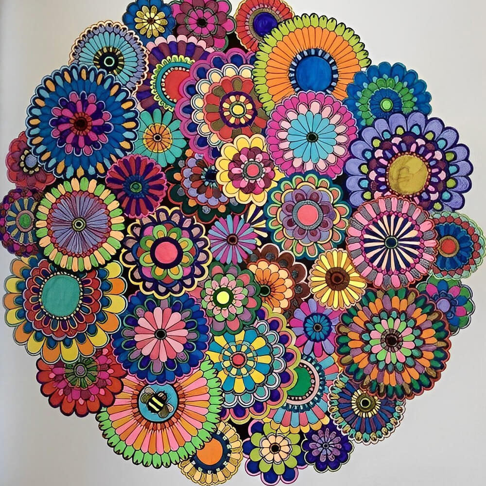 Colourful floral mandala collage cross stitch kit for beginners