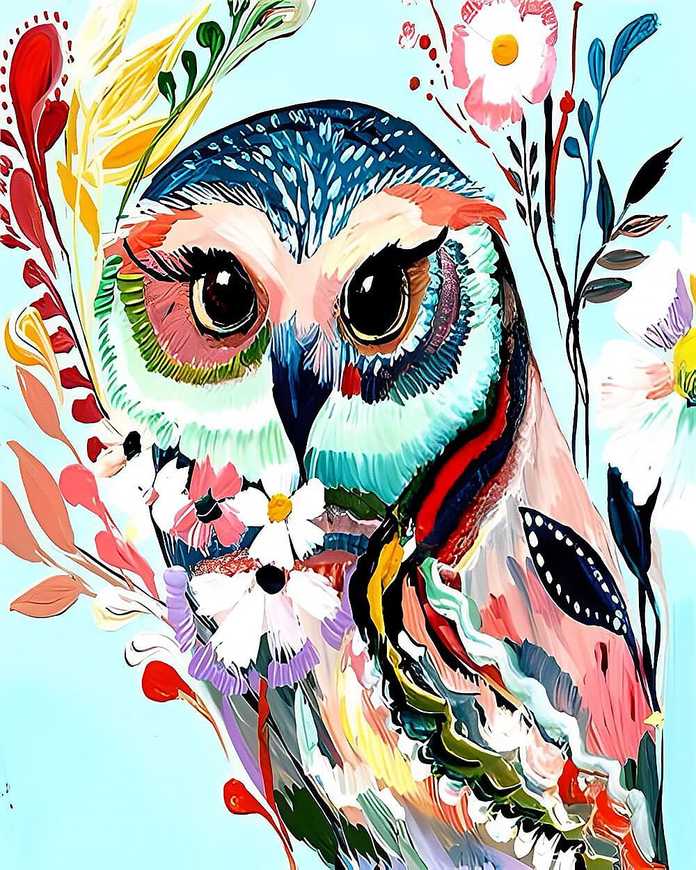 Colourful floral owl cross stitch kit for beginners