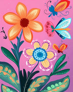 Colourful floral pattern with butterflies cross stitch kit for beginners