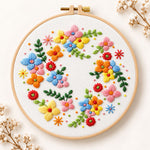 Colourful floral wreath embroidery kit